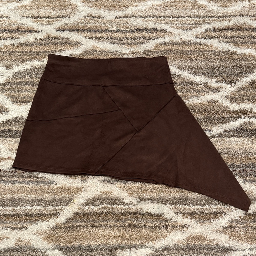 Liberty Garden vegan suede asymmetrical mini skirt